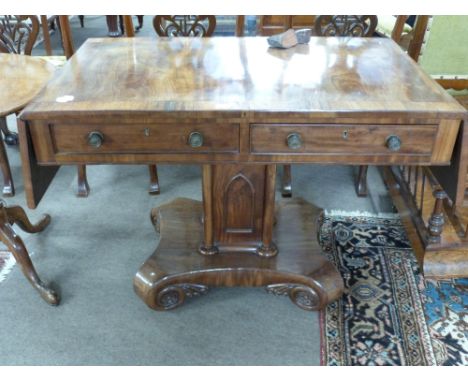 Victorian sofa table with cross banded decoration, width approx 102cm folded