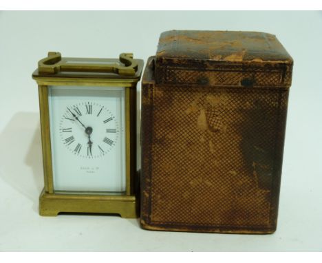 Carriage clock manufactured by Jacques &amp; Co, Paris, in original box, with key