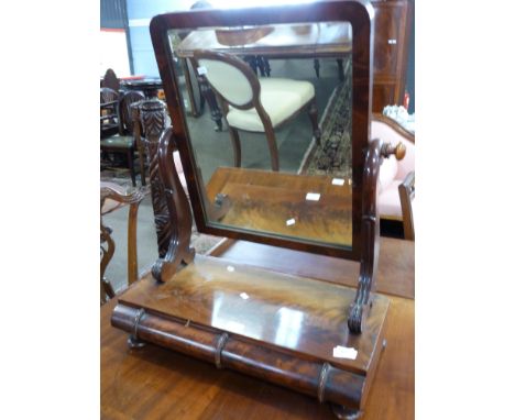 19th century mahogany swing mirror with drawers beneath, width approx 57cm