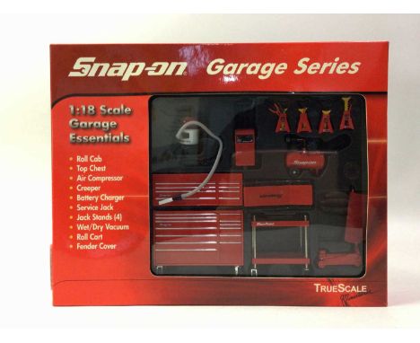 TRUESCALE MINIATURES, SNAP-ON GARAGE SERIES 1:18 SCALE Garage Essential set, along with two Road Signature GM Gas Pump Replic