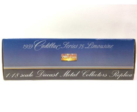 SUNSET COACH BY PRECISION, TWO 1:18 SCALE MODELS 1959 Cadillac Series 75 Limousine and 1966 Cadillac London Hearse, boxed