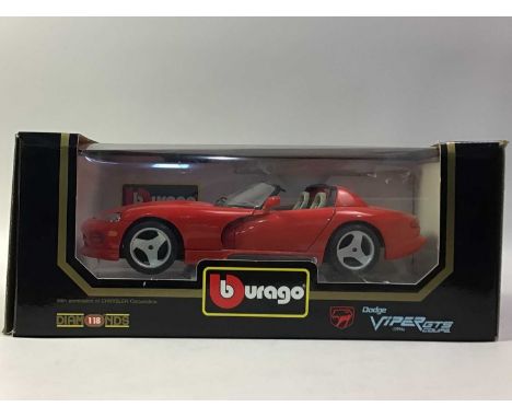 BURAGO, TWO 1:18 SCALE MODELS Dodge Viper GTS Coupe (1996) and Lamborghini Countach (1998), boxed