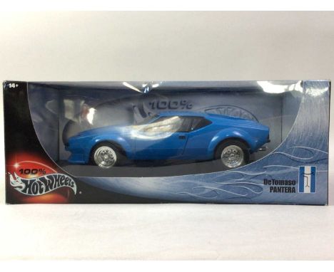 HOTWHEELS, THREE 1:18 SCALE MODELS DeTomaso Pantera, Dodge Viper SRT-10 214 and Nissan Z, boxed