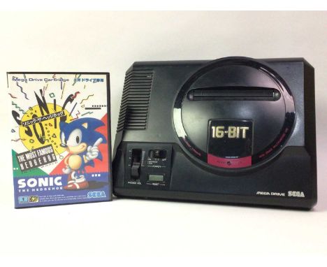 SEGA MEGADRIVE CONSOLE, WITH GAMES with two controllers, TV and mains adapters, the games including Sonic the Hedghog (Japane