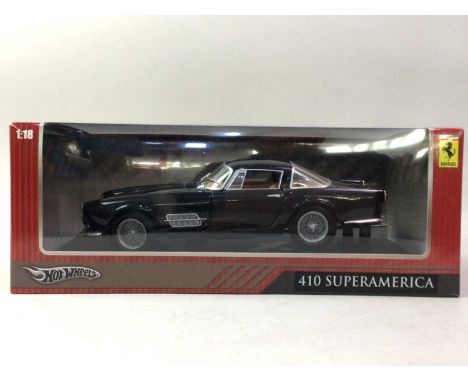 HOTWHEELS, THREE 1:18 SCALE MODELS Ferrari 410 Superamerica, 360 Spider and 550 Barchetta Pininfarina, boxed