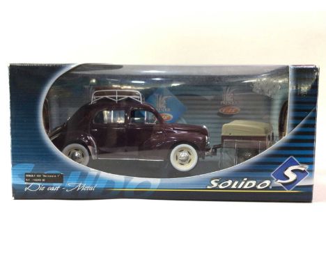 SOLIDO, THREE 1:18 SCALE MODELS Renault 4CV Nationale 7, Bugatti Royale 1930 and VW Combi Vitre 1966, boxed