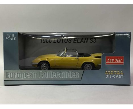 SUNSTAR, FOUR 1:18 SCALE MODELS 1966 Lotus Elan, Mitsubishi Pajero, VW Open Convertible and '57 Ford Fairlane Skyliner, boxed