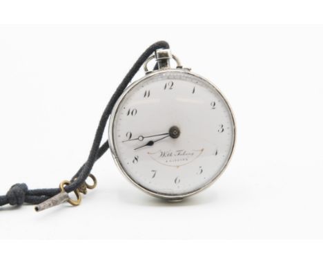 A SILVER OPEN FACED POCKET WATCH. Circular white porcelain dial signed Wilh Felsing A GIESSEN with arabic index and blued ste