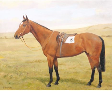 FRANCES MABEL HOLLAMS (1877-1963), PORTRAIT OF A RACEHORSE, signed lower left, oil on panel, framed. 41cm by 50.5cm