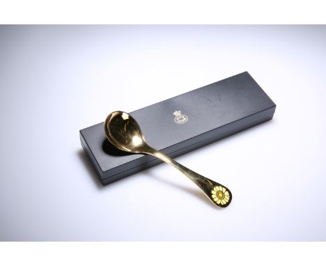 GEORG JENSEN, AN ENAMELLED SILVER-GILT YEAR SPOON, 1973, the terminal with a yellow enamel flowerhead, stamped marks includin
