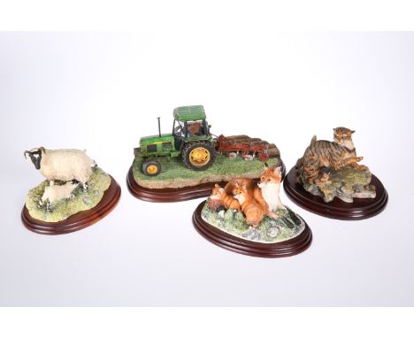 FOUR BORDER FINE ARTS MODELS, comprising "Pulling Power", A20122; Scottish Wildcat, by Mairi Laing; "Double Take", JH108; and
