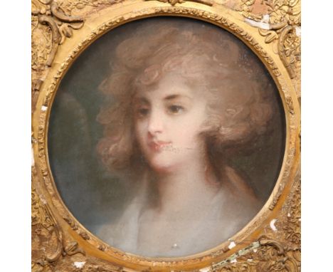 ATTRIBUTED TO JOHN RUSSELL (1745-1806), PORTRAIT OF A YOUNG LADY, POSSIBLY MRS ROBINSON, pastel, framed. Diameter 37.5cmProve