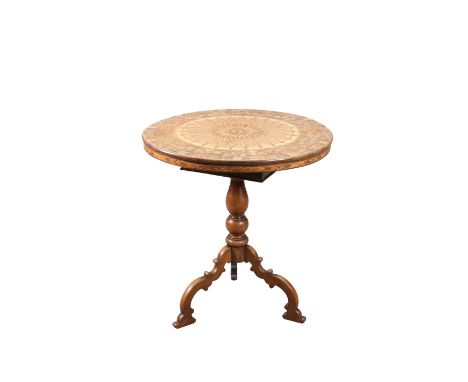 A SORRENTO WARE CENTRE TABLE, the circular top with typical geometric and foliate design, raised on a tripod base, 19th Centu