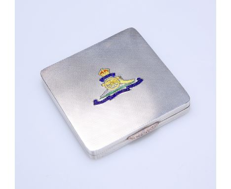 A GEORGE VI ENAMEL-MOUNTED SILVER COMPACT OF MILITARY INTEREST, hallmarked for W.H. Manton, Birmingham 1939,&nbsp;the enamel 
