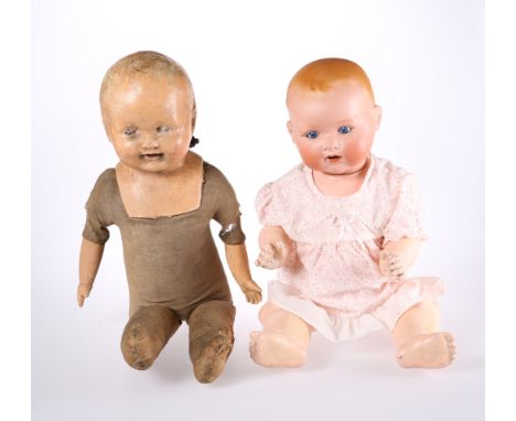 AN ARMAND MARSEILLE BISQUE HEAD DOLL, no. 351/9K, with rolling eyes; together with ANOTHER DOLL, with composition head and st