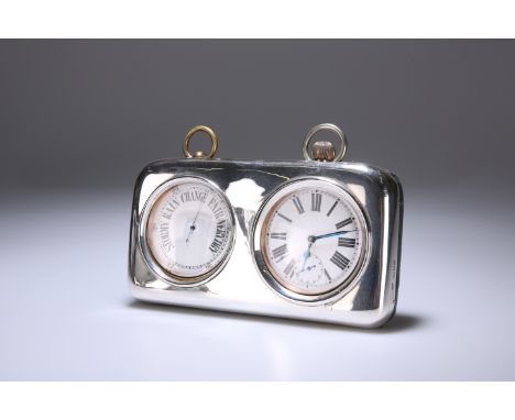 A GEORGE V SILVER-MOUNTED CASED DESK CLOCK AND BAROMETER, the case marked for Gibson &amp; Co. Ltd, London 1910, the easel ba