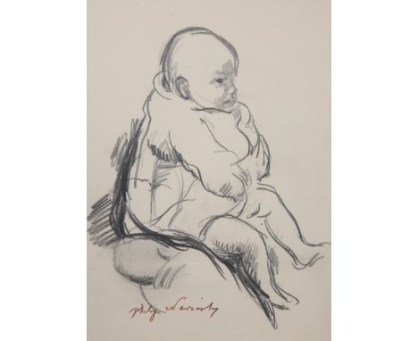 PHILIP NAVIASKY (1894-1983), PORTRAIT OF A BABY, signed, pencil, framed. 30.5cm by 23cm