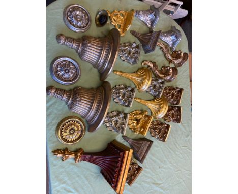 A Collection of antique style wall sconces/ bracket shelves and plaques 