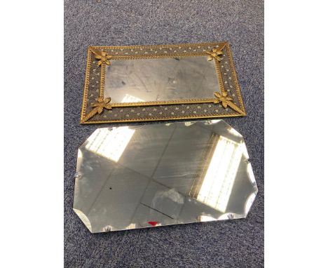 A Vintage bevel edge mirror together with one other brass framed mirror. 