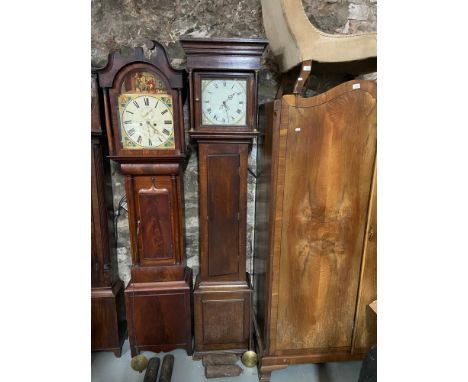 A Georgian long cased grandfather clock. Comes with weights and pendulum. 