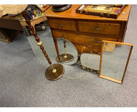 Four various mirrors and standard lamp 