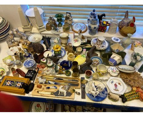 A Large selection of collectables together with three boxes of collectables to include Past Times Trembly Rose mugs, Royal Wo