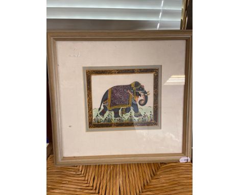 A Vintage Indian painting on silk of a decorated Elephant. 