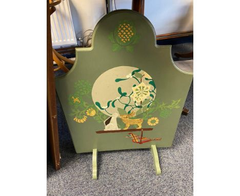 A Vintage hand painted fire screen 