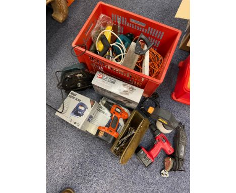 A Quantity of power tools and hand tools to include sheet sander, black and decker circular saw, Glue gun and various spanner