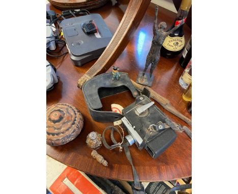 A Lot of various collectable to include Bakelite style Pluto toy, Silver topped dressing table pot, Belle Howell Cine camera,