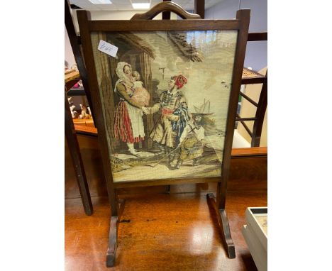 Antique fire screen designed with a tapestry insert 