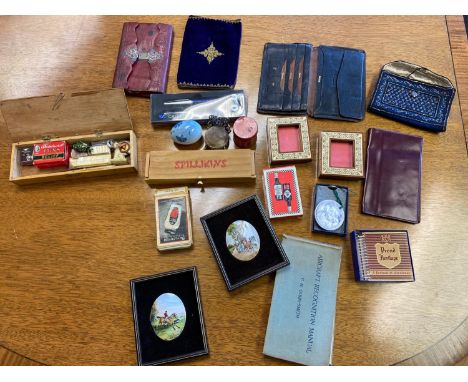 A Collection of odds to include antique red leather and silver mounted purse, Indian gold thread design purse, Bead work purs