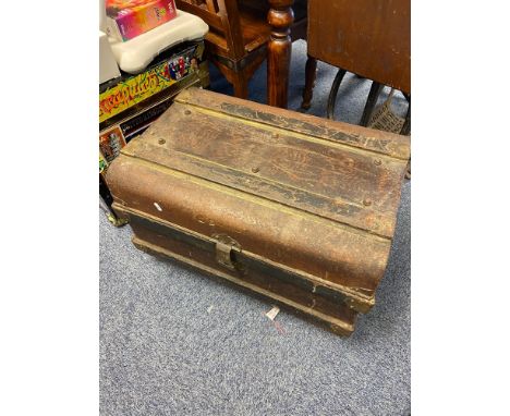 A Vintage metal travel trunk 