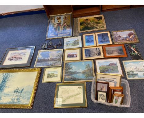 A Large quantity of various sized prints and tapestries Includes various vintage Edinburgh metal design scenes. 