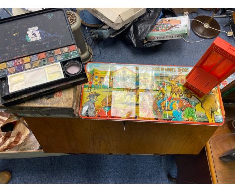 A Vintage Western Paint Box, Vintage Chocolate dispenser and Reeves Students Colour Box 