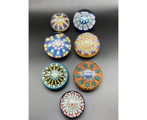 A Lot of seven vintage art glass Scottish paperweights to include Strathearn and Vasart. 