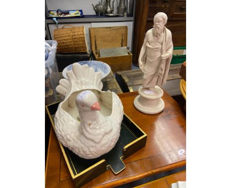 Antique style Socrates sculpture, Dove style planter and place mat holder. 
