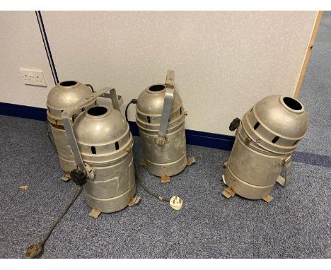 Five vintage stage light casings. 