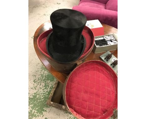 A Victorian Top Hat in original leather case by Alfred Townend (AF)