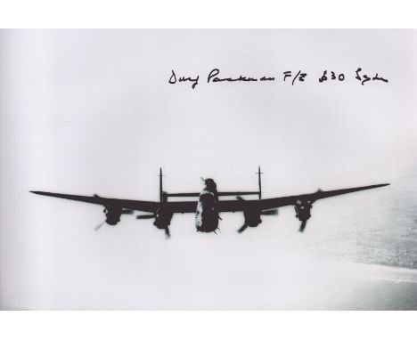 WW2 RAF 630 Squadron Lancaster bomber veteran Doug Packman signed 12 x 8 in flight photo. Doug grew up in Kent. He joined the