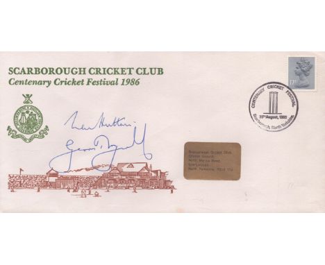 Cricket legends Len Hutton and Geoff Boycott signed 1988 Scarborough Cricket Club rare cover.  Good condition. All autographs