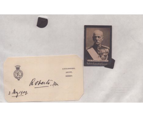 Lord Roberts VC signed 1909 crested card and small photo. Frederick Sleigh Roberts was commissioned into the Bengal Artillery