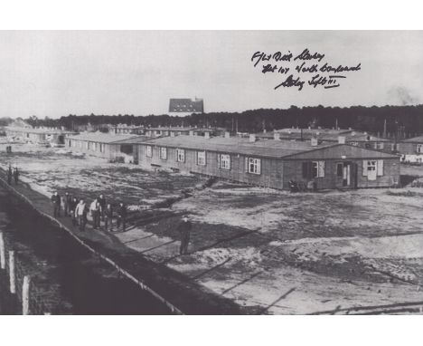 WW2 Richard Dick Starkey 106 sqn bomber command signed stunning 12 x 8 inch Stalag Luft III photo. He was stationed at RAF De
