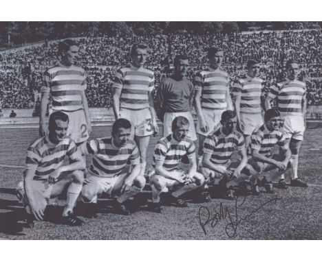 Football Celtic legend Bobby Lennox signed 12 x 8 b/w rare team photo.  Good condition. All autographs come with a Certificat
