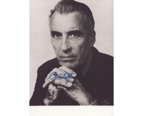 Sir Christopher Lee signed 7 x 5 inch b/w portrait photo, legend of Dracula. LOTR, James Bond, Star Wars and many more.  Good