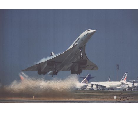 Concorde Early French  test pilot Gilbert Defer signed Air France 10 x 8 inch colour Take off photo. Gilbert Defer had flown 