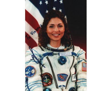 Astronaut Anousheh Ansari Soyuz TMA-9/8 signed 6 x 4 colour space suit photo to Vincent. On September 18, 2006, a few days af