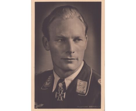 Luftwaffe WW2 Werner Baumbach vintage unsigned Rossbach portrait postcard of fighter ace Knight's Cross with Oak Leaves and S