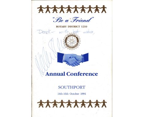 Space Helen Sharman 1st British Female Astronaut signed to front of 1994 Southport Rotary Club Annual Conference. Sharman's c