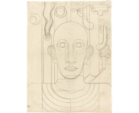 (See English version below)Heinrich Hoerle (1895 – Köln – 1936). Arbeiter (Selbstbildnis vor Bäumen und Schornsteinen). Um 19